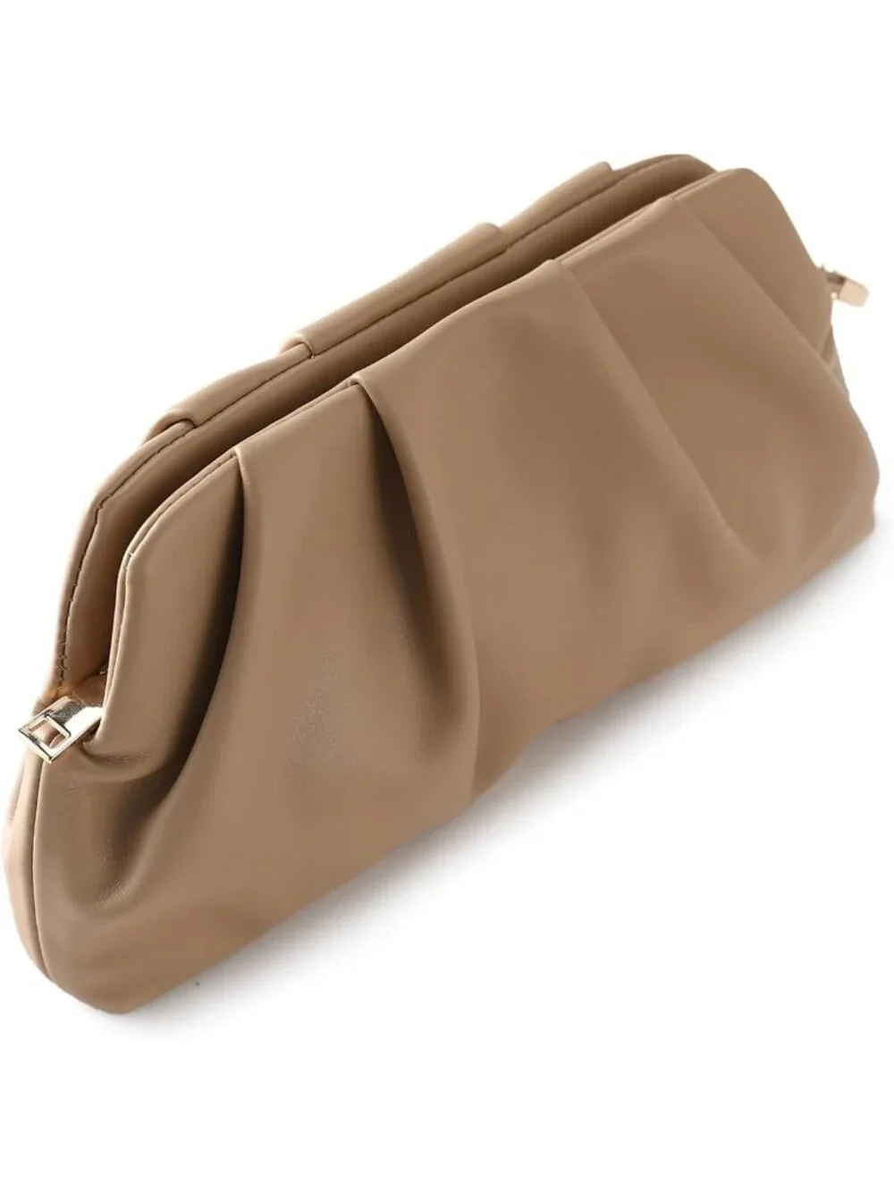 👜Women's Taupe Leather Ruched Clutch Purse Detachable Metal Chain Crossbody Bag
